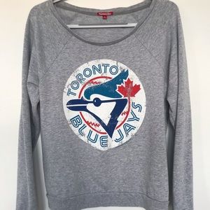 Off the shoulder Blue Jay sweater
